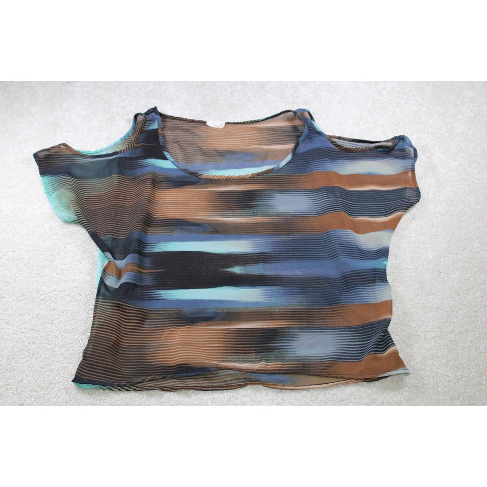 One Clothing Shirt Womens Medium Sheer Striped Short Sleeve Blouse Top
